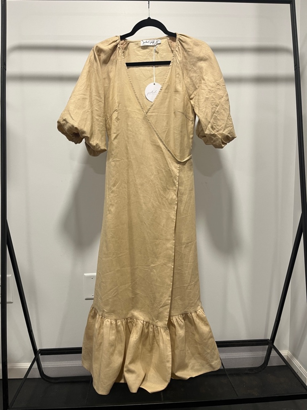 Petal & Pup Pale Yellow Puff-Sleeve Wrap Maxi Dress